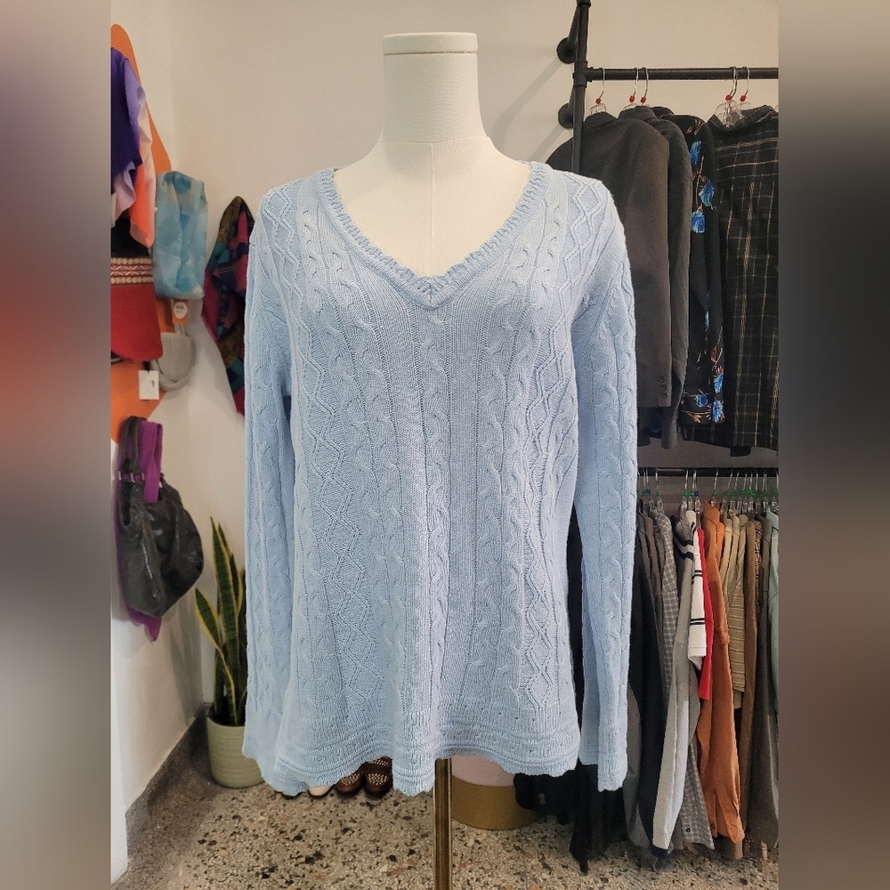 Marie Claire Vintage Light Blue Cable Knit Sweater